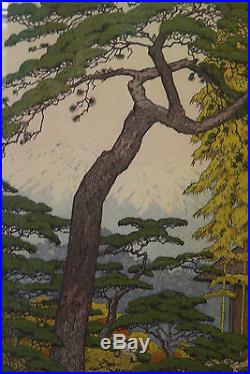 Framed Japanese Woodblock Print Toshi Yoshida Pine Tree Of The Friendly Garden