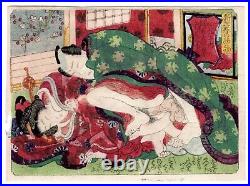 Fresh Spring Gems First Mist (Original Japanese shunga erotic woodblock print)