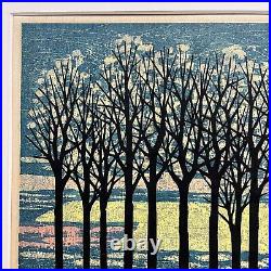 Fumio FUJITA Japanese Woodblock Print Row of Trees B ED200 signed in 1975
