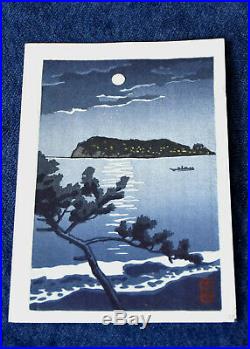 Genuine Japanese Woodblock Print Kawase Hasui Full Moon Light On The Lake