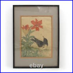 Genuine Keinen Kacho Gafu Bird Flowes Woodblock Print Antique Vintage Asian 85