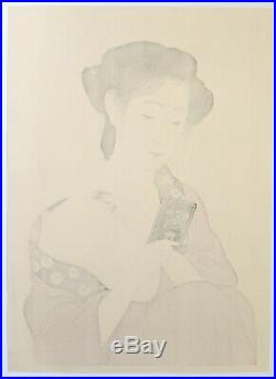 Goyo Hashiguchi Japanese Woodblock Print Beauty Applying Powder (Full size)