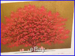 HAJIME NAMIKI Dogwood 9 (Red Tree on Gold) Japanese Woodblock Print
