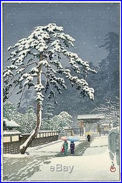 HASUI JAPANESE Hand Printed Woodblock Print Honmon-ji Temple in Ikegami Snow