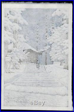 HASUI JAPANESE Hand Printed Woodblock Print Konjikido Temple in Snow Hiraizumi