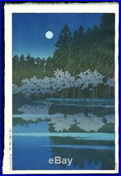 HASUI JAPANESE Hand Printed Woodblock Print Spring Evening at Inokashira Park