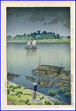 HASUI JAPANESE Woodblock Print SHIN HANGA Early Summer Rain Arakawa SAMIDARE