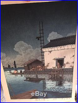 HASUI JAPANESE Woodblock Print SHIN HANGA Rain at Ushibori