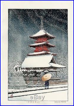 HASUI JAPANESE Woodblock Print SHIN HANGA Snow at Ueno Toshogu Shrine
