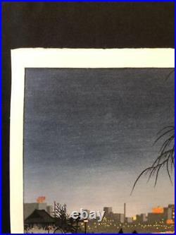 HASUI KAWASE Japanese Woodblock Print Shinobazu Pond side at night UENO 1932