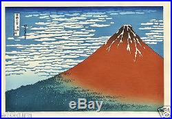 HOKUSAI Japanese OBAN WATANABE Woodblock Print Fine Wind, Clear Morning RED FUJI