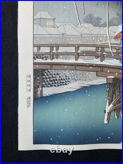 Hasui Kawase Edogawa River in Snow, Antique Japanese Woodblock Print