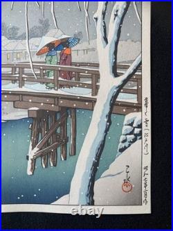 Hasui Kawase Edogawa River in Snow, Antique Japanese Woodblock Print