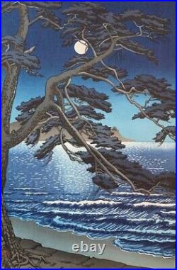 Hasui Kawase Enoshima in the Moonlight Authentic Japanese Woodblock Print