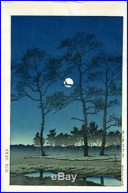 Hasui Kawase, Winter Moon Over Toyama Plain, Japanese Woodblock Print