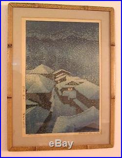 Hasui Woodblock Print Snowstorm at Hataori, Shiobara 1946