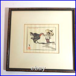 Helen Hyde Pencil Signed Japanese Woodblock Color Print Turkey and Child