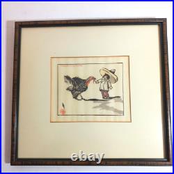 Helen Hyde Pencil Signed Japanese Woodblock Color Print Turkey and Child