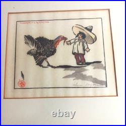 Helen Hyde Pencil Signed Japanese Woodblock Color Print Turkey and Child