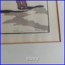 Helen Hyde Pencil Signed Japanese Woodblock Color Print Turkey and Child