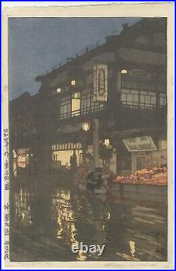 Hiroshi Yoshida, After Rain at Kagurazaka, Original Japanese Woodblock Print