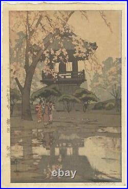 Hiroshi Yoshida, Bell Tower, Landscape, Original Japanese Woodblock Print