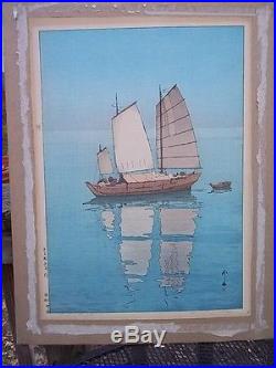 Hiroshi Yoshida Sailing Boats Afternoon Woodblock Print Signed Vintage Japanese