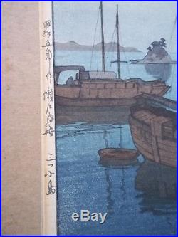Hiroshi Yoshida Three Little Islands Woodblock Print Signed Vintage Japanese