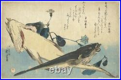Hiroshige Ando, Fish and Eggplant, Antique, Original Japanese Woodblock Print