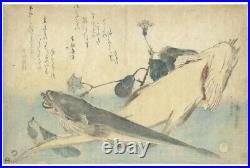 Hiroshige Ando, Fish and Eggplant, Antique, Original Japanese Woodblock Print
