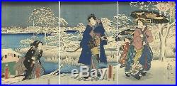 Hiroshige II, Toyokuni III, Beauty, Original Japanese Woodblock Print, Snow