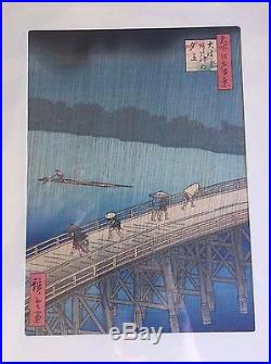 Hiroshige Japanese Woodblock Print Sudden Shower at Ohashi Masterpiece 1857