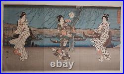 Hiroshige Japanese Woodblock Print Three Women on the Banks of Sumida River