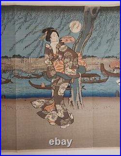 Hiroshige Japanese Woodblock Print Three Women on the Banks of Sumida River