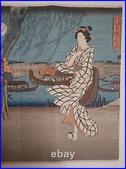 Hiroshige Japanese Woodblock Print Three Women on the Banks of Sumida River