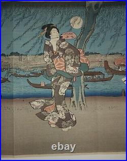 Hiroshige Japanese Woodblock Print Three Women on the Banks of Sumida River