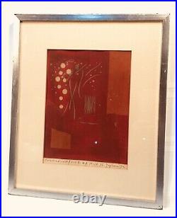 Hiroyuki Tajima WOODCUT Print Small Red Wall B Abstract Woodblock 1972 Framed