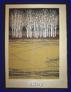 Huge Orig Japanese Woodblock Print LIMIT# PENCIL Sign 1973 Fujita Fumio White Fo