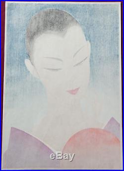 Ichiro Tsuruta WOODBLOCK Print The Hand Mirror (Blue) japan japanese beauty