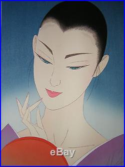 Ichiro Tsuruta WOODBLOCK Print The Hand Mirror (Blue) japan japanese beauty