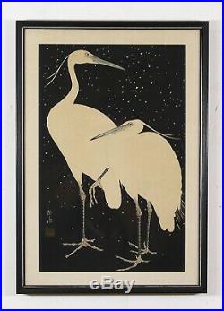Ide Gakusui (Japan, 1899 1982) Original Japanese Woodblock Print Two Herons