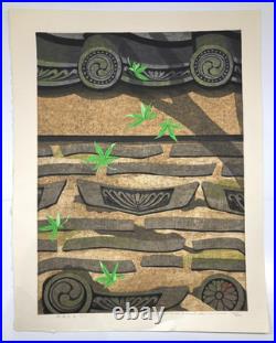 Ido Masao Woodblock Print Clay roof tiles landscape 1991 ED 180