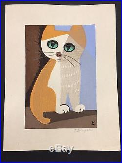 Inagaki Orange Cat Japanese woodblock print c. 1930s