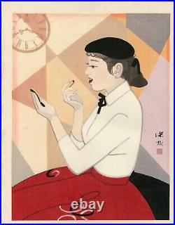 Ito Shinsui Original JAPANESE Woodblock Print Beauty & Clock 1964