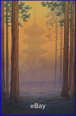 Ito Yuhan (Japanese, 1867-1942) Woodblock Print Pagoda at Nikko Signed Asia
