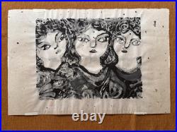 Iwao Akiyama Japanese Woodblock Print 1986- Three Botsatsu W Rooster