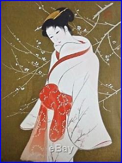Iwata Sentaro, Original Shin Hanga Japanese Woodblock Print Of Geisha Courtesan
