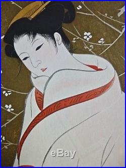 Iwata Sentaro, Original Shin Hanga Japanese Woodblock Print Of Geisha Courtesan