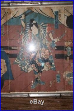 JAPANESE WOODBLOCK PRINTS Triptych Kabuki Samurai Warriors