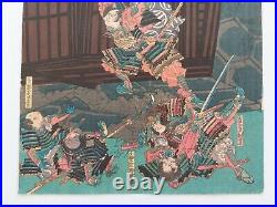 JAPANESE WOODBLOCK PRINT ORIGINAL AUTHENTIC ANTIQUE 1860s SAMURAI BATTLE